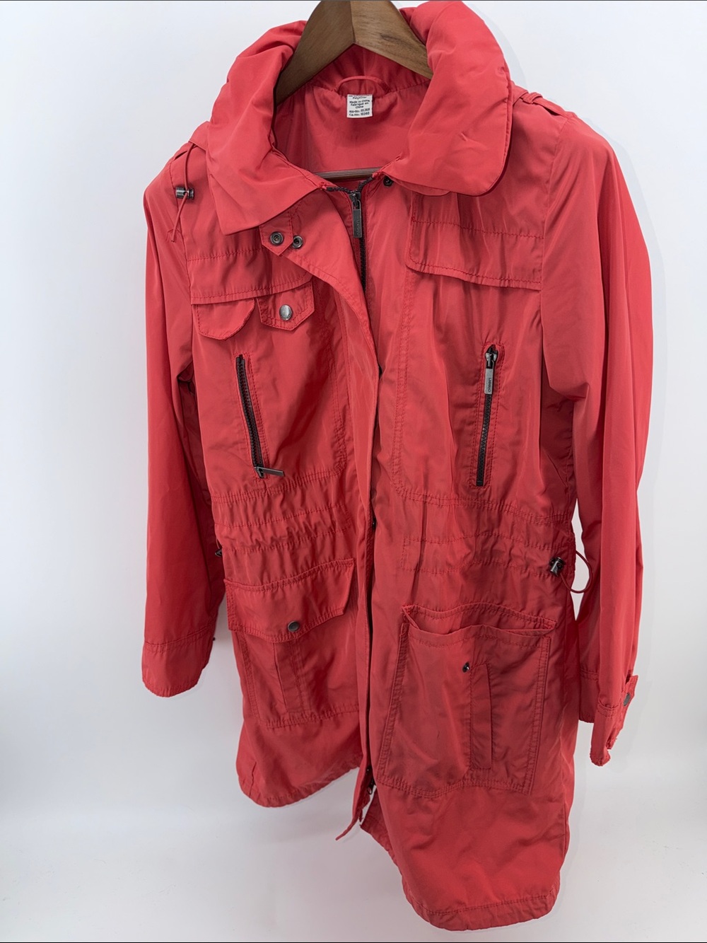 Women's Red Utility Parka Jacket with Multiple Pockets